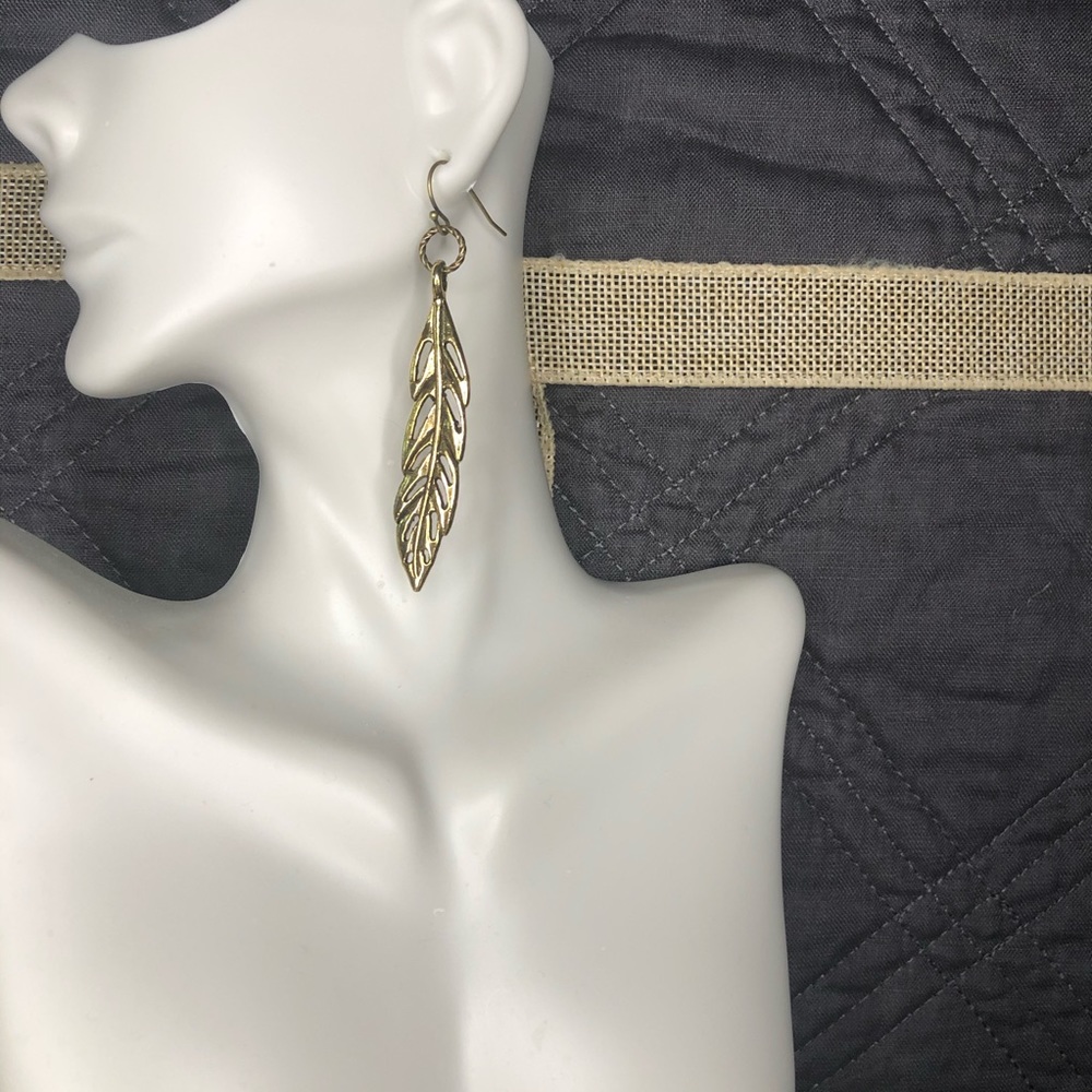 Antiqued Finish Gold Leaf Drop Dangle Earrings Handmade